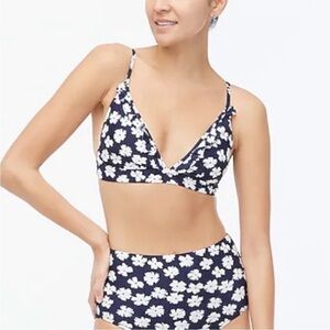 J. Crew Navy Floral High Waisted Retro Bikini Small